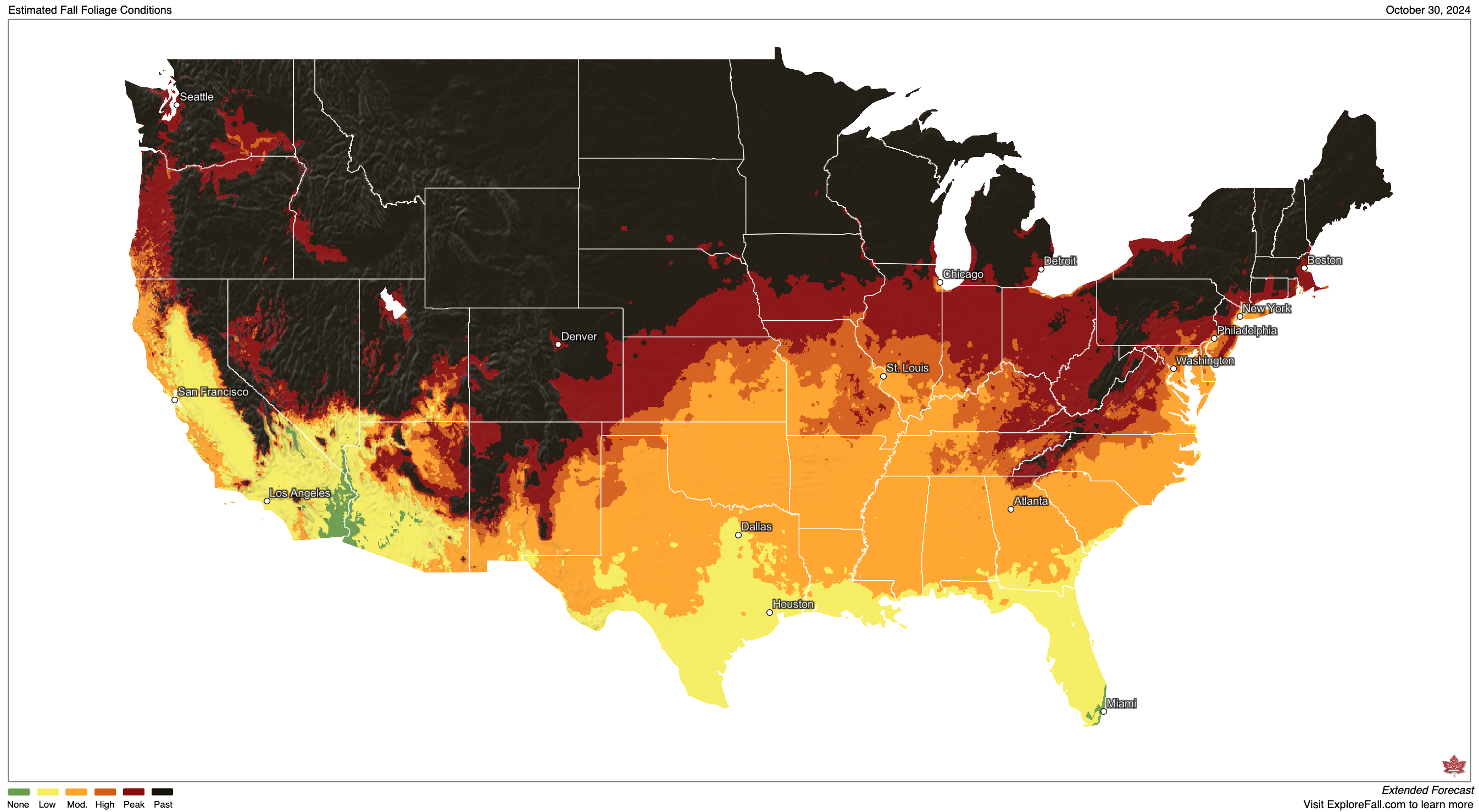 Much of the country has black, but there's still some color in the southern part of the country