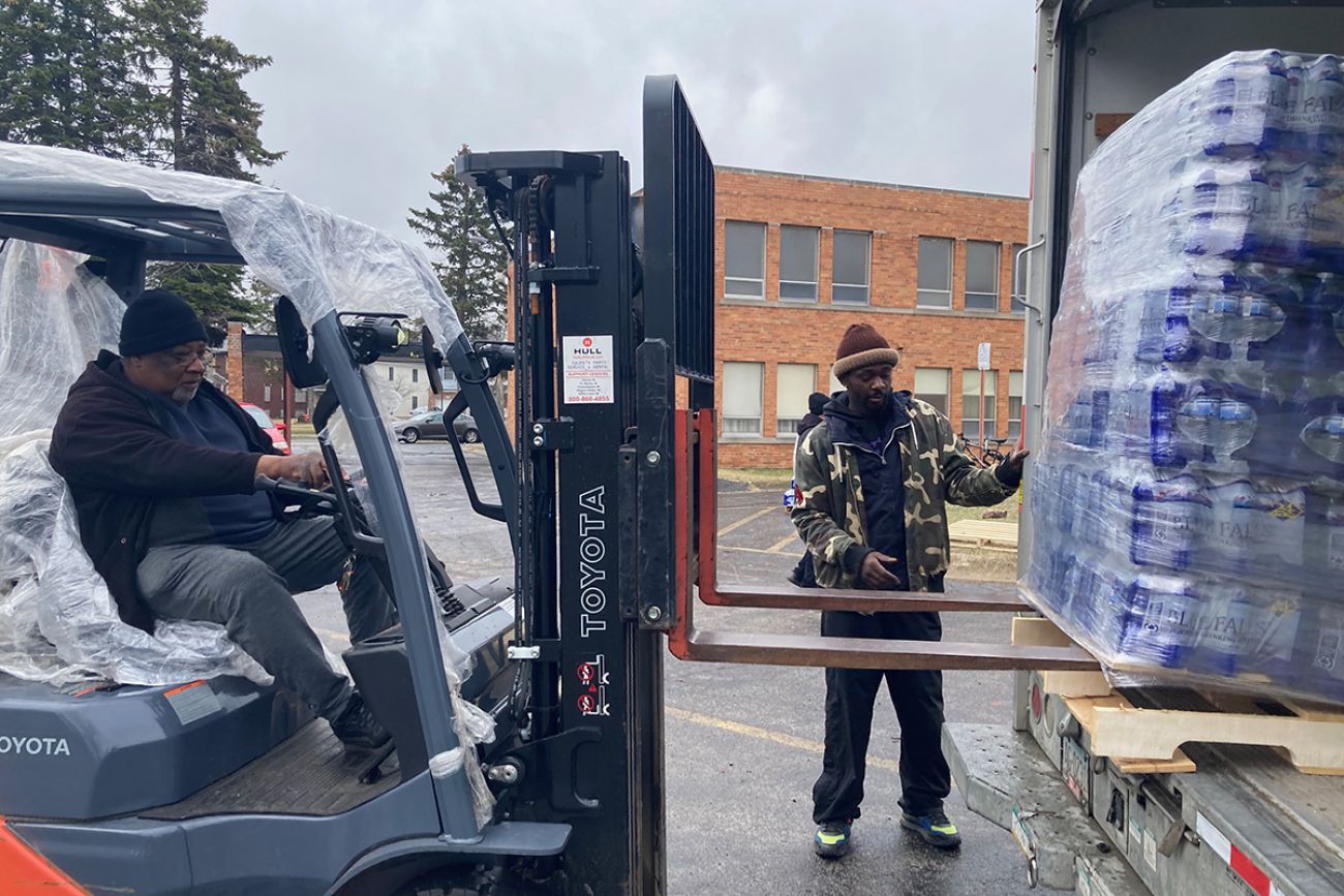 unloading bottled water