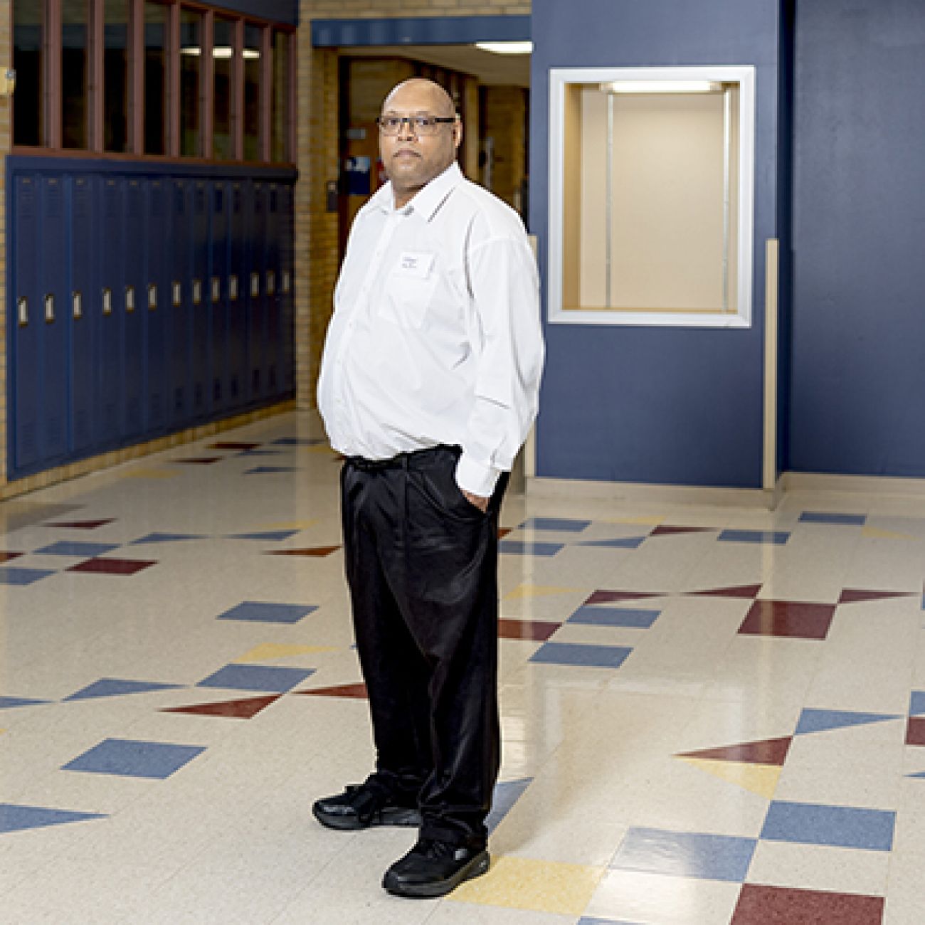 man in hallway