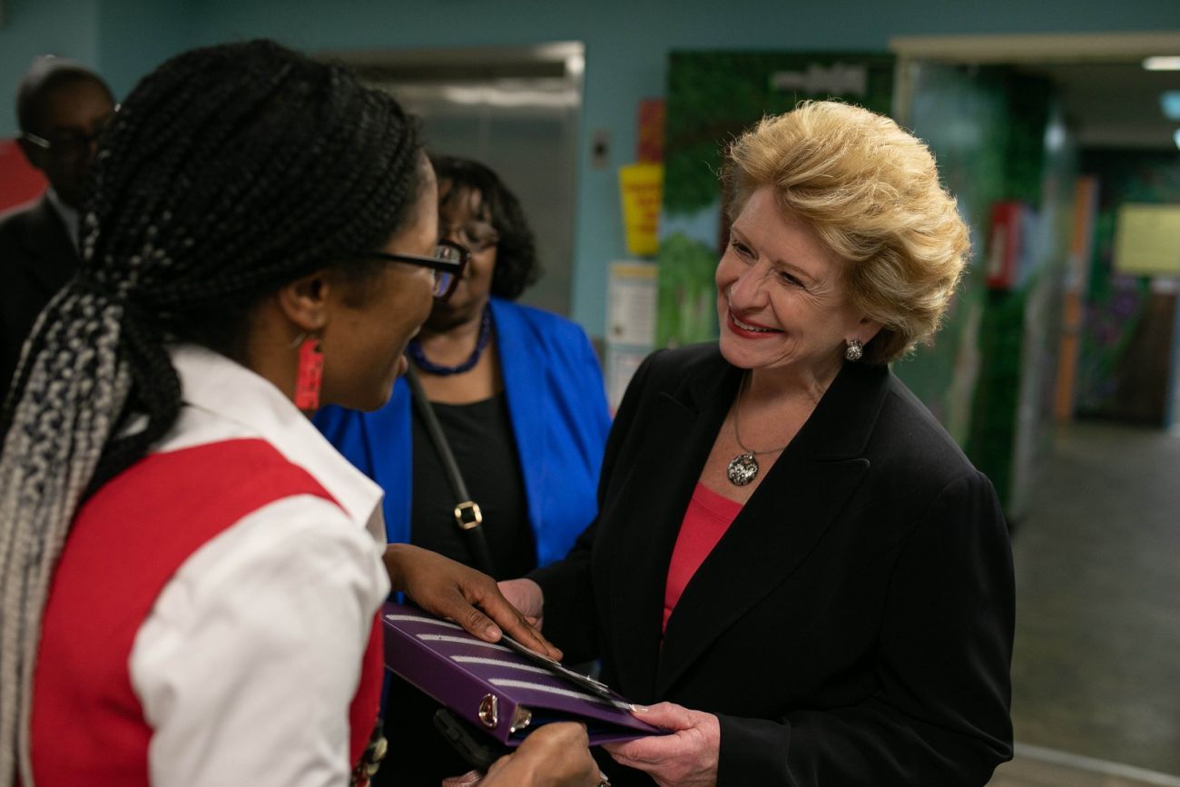 Debbie Stabenow talking to someone