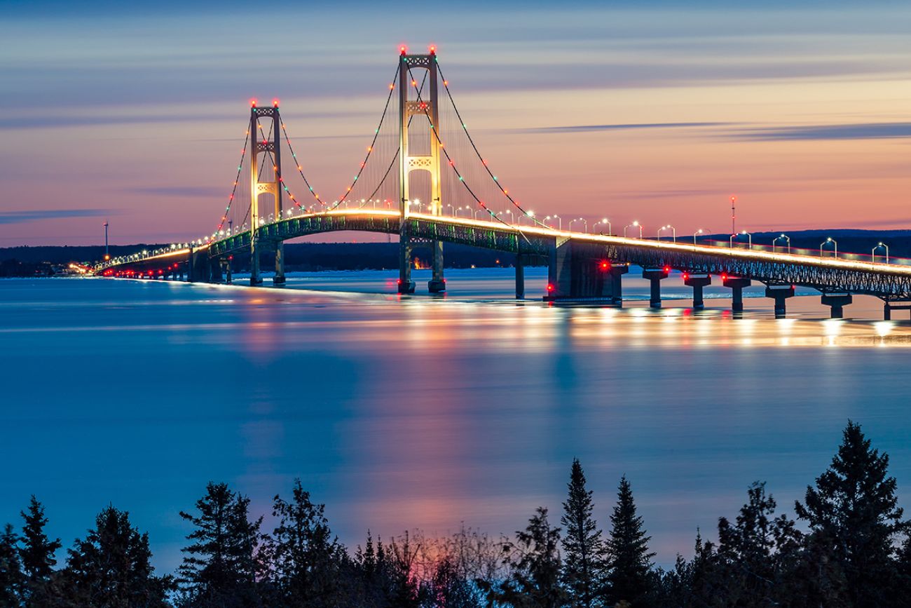 Mackinac Bridge Night Lights