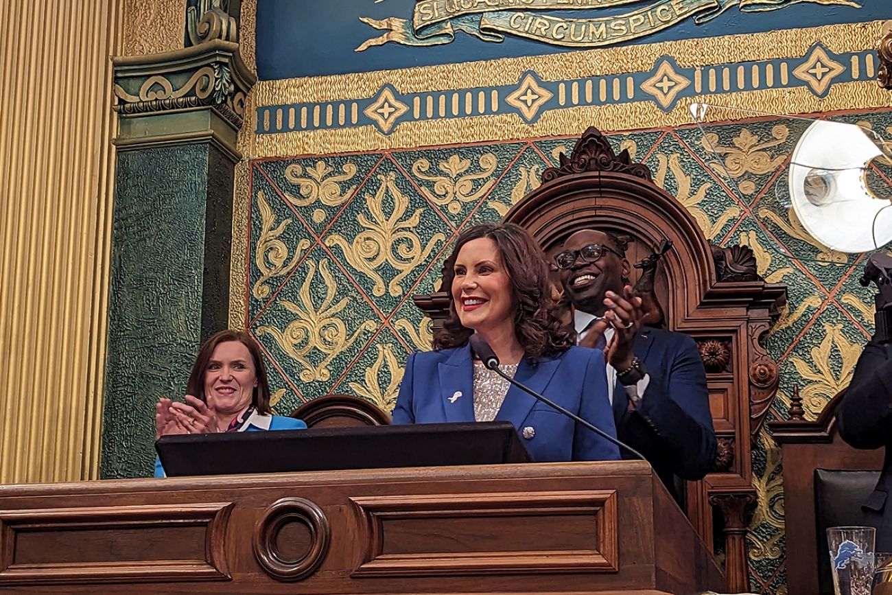 Gov. Gretchen Whitmer on podium