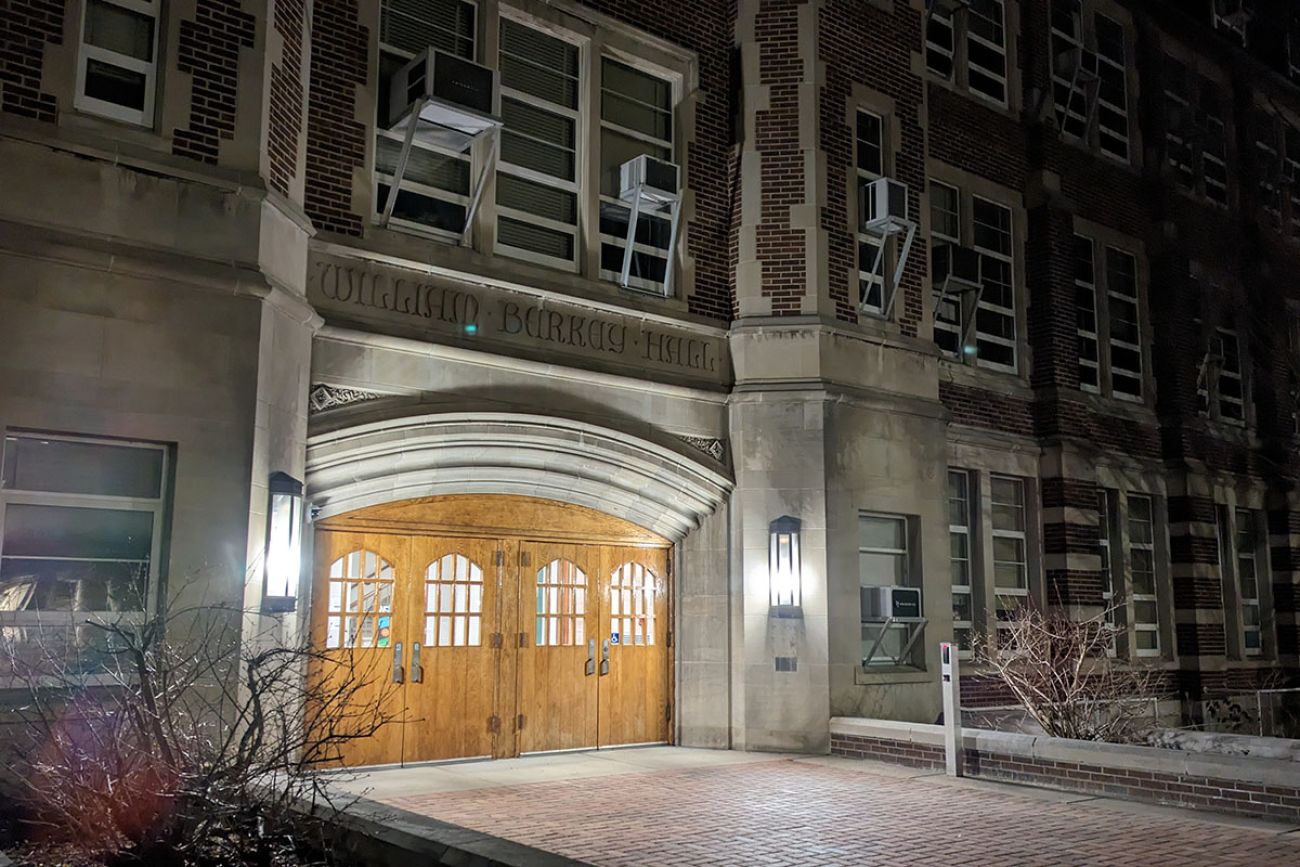 Berkey Hall at night