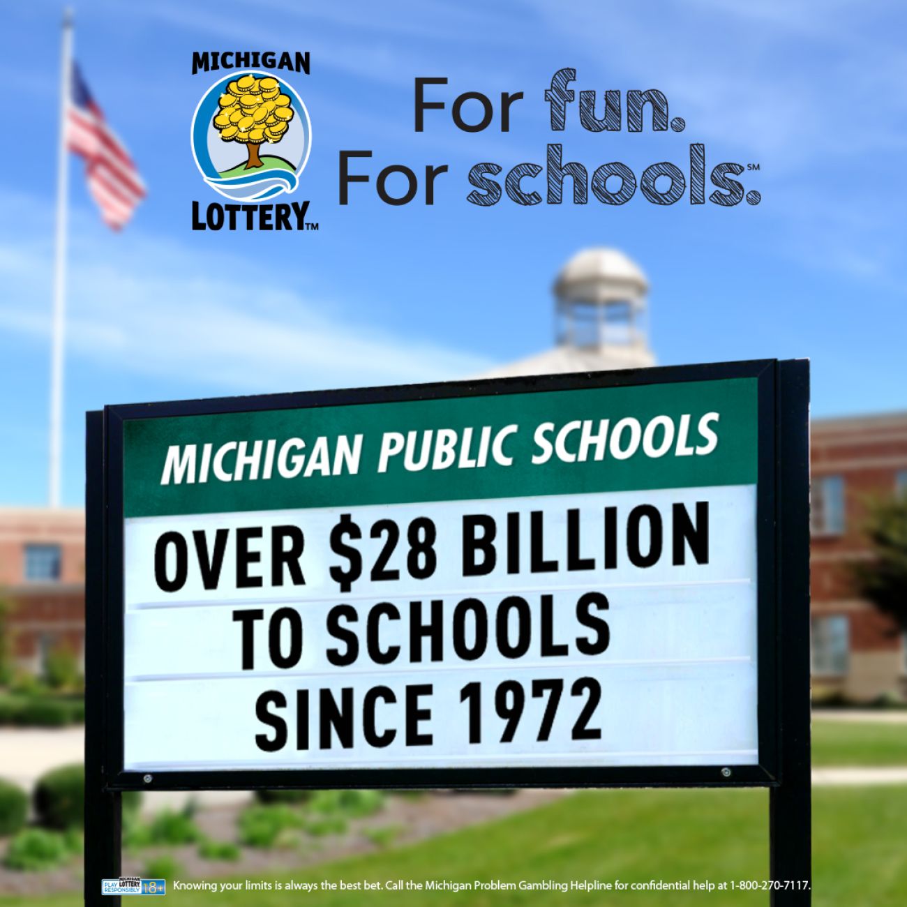 Ad for the Michigan Lottery, highlighting the money goes to schools