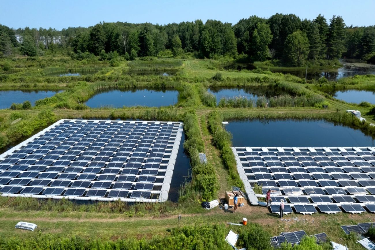 Solar panels in a pond