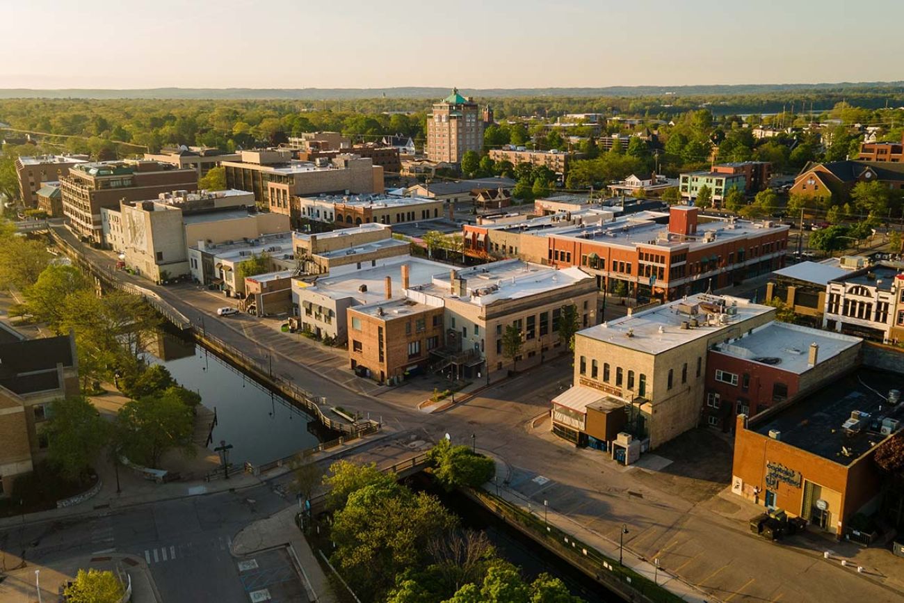 You can see the city of Traverse City from above