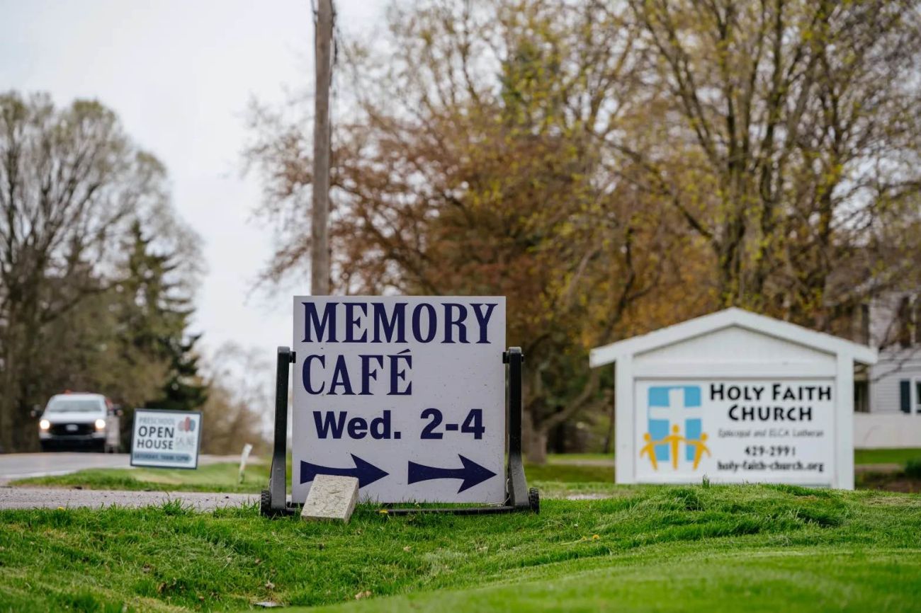 An outdoor sign for the Memory Cafe