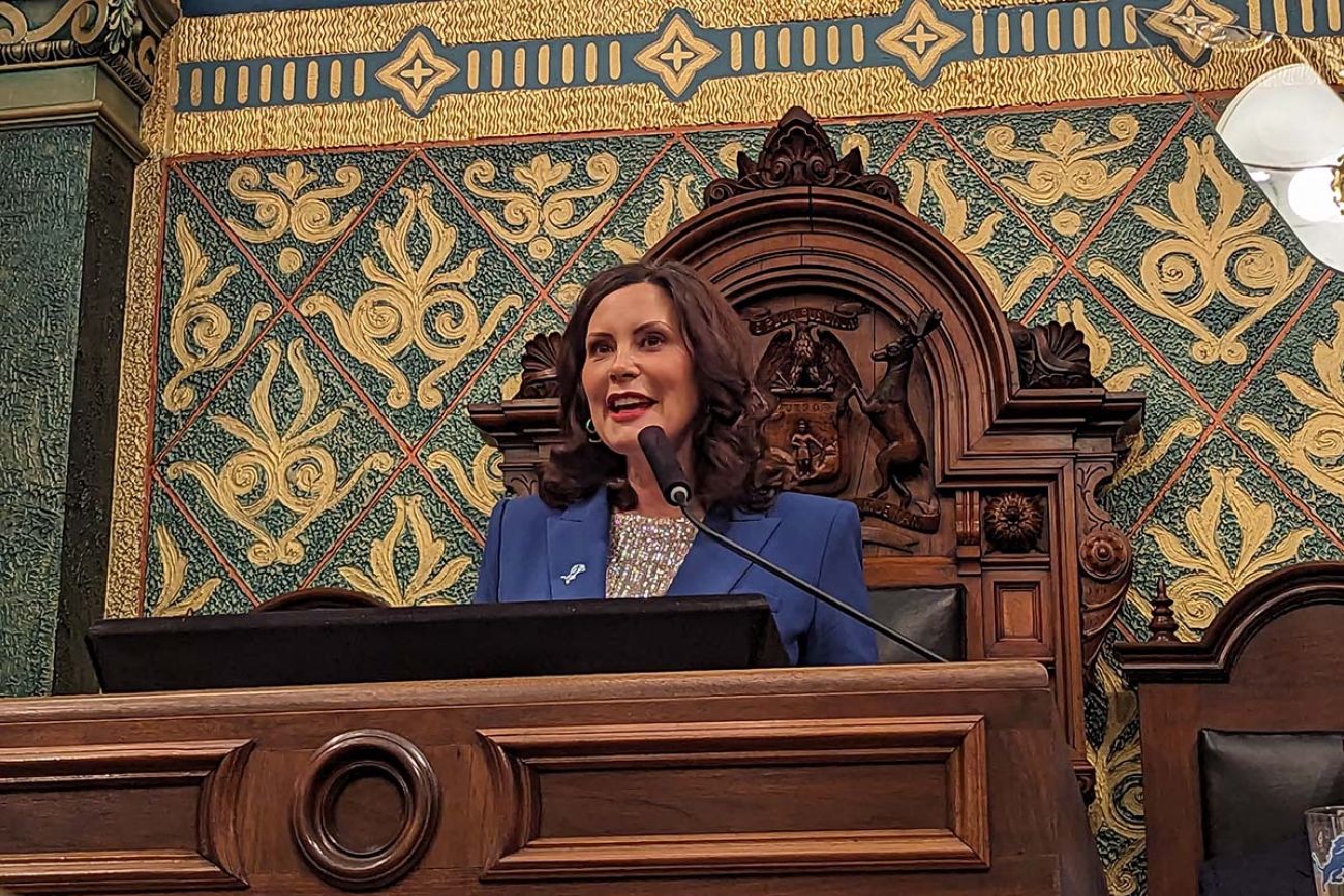 Gov. Gretchen Whitmer speaking at the 2024 State of the State
