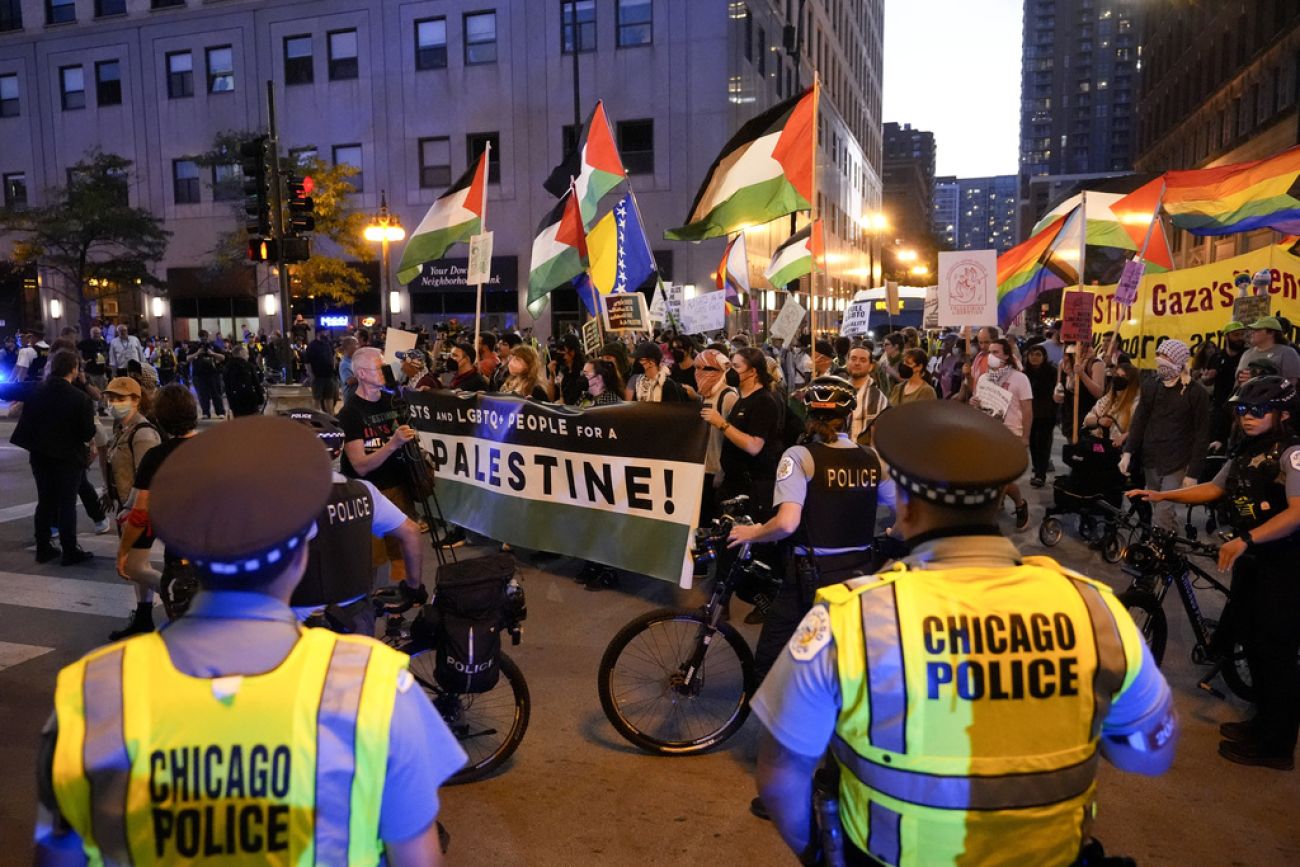 A bunch of protestors in the street