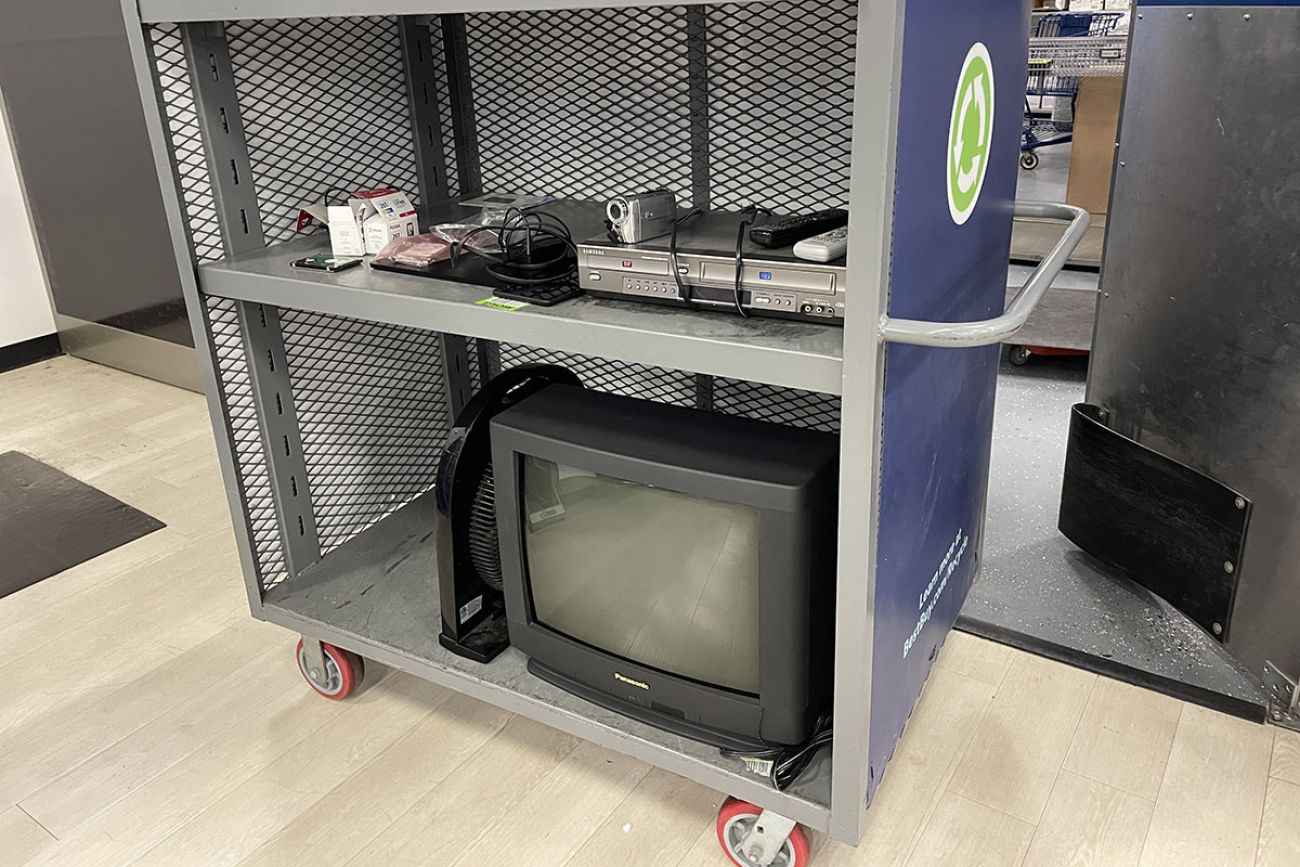 An TV on a cart