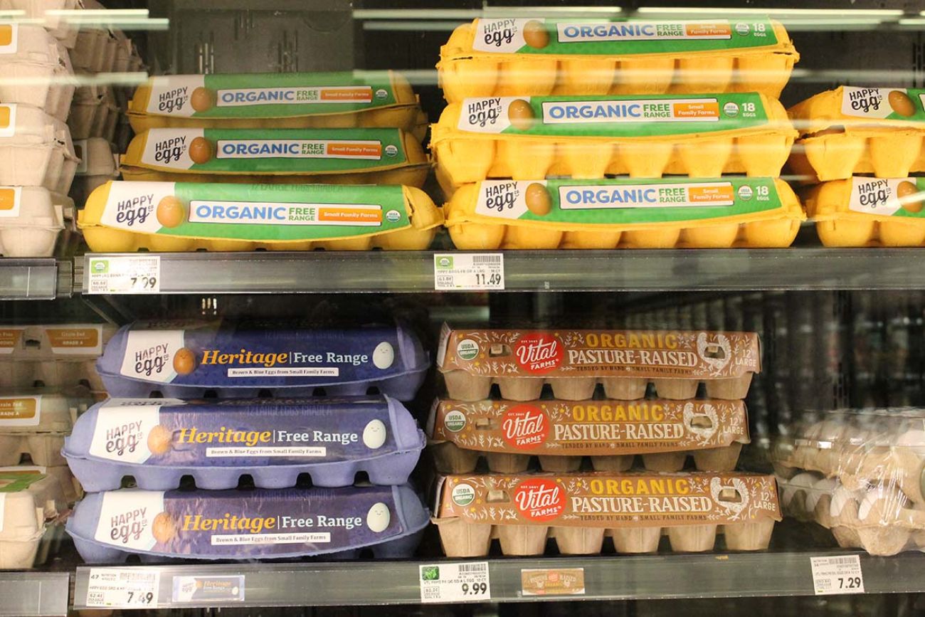 Organic eggs on a shelf