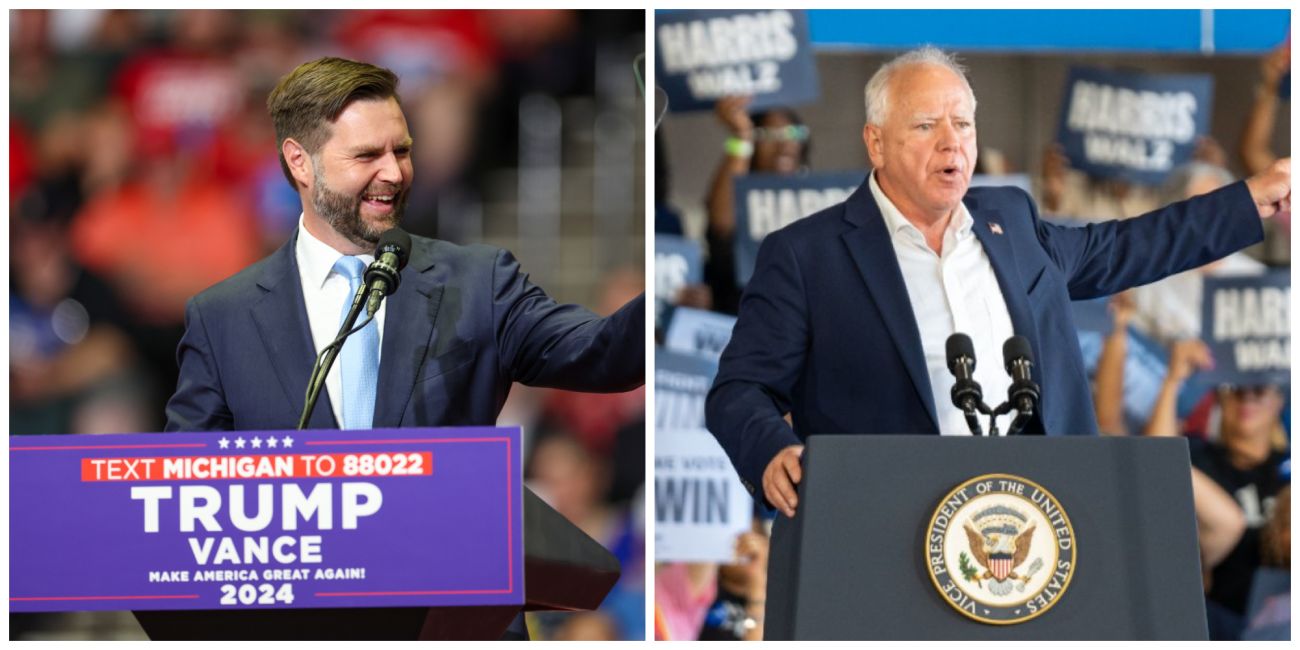 JD Vance on the left and Tim Walz on the right