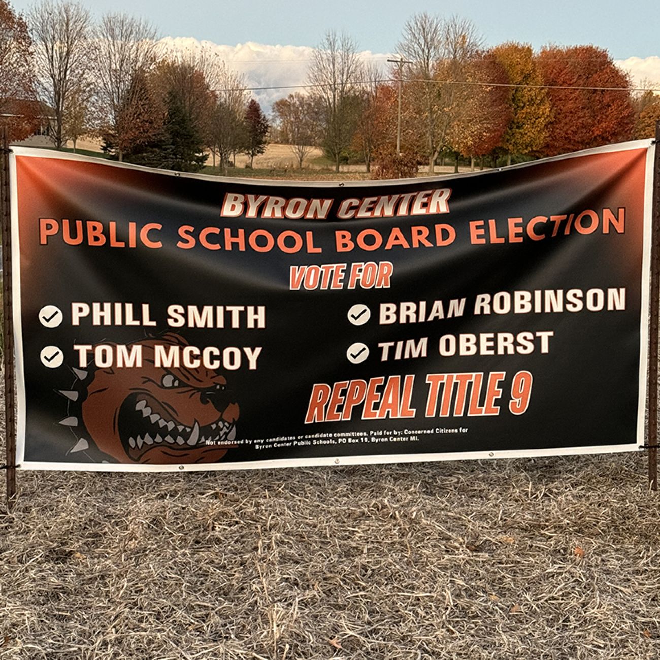 An outside sign for the Byron Center school board