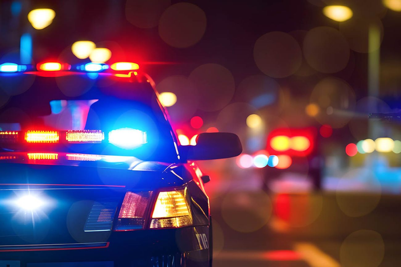 Police car at night. 