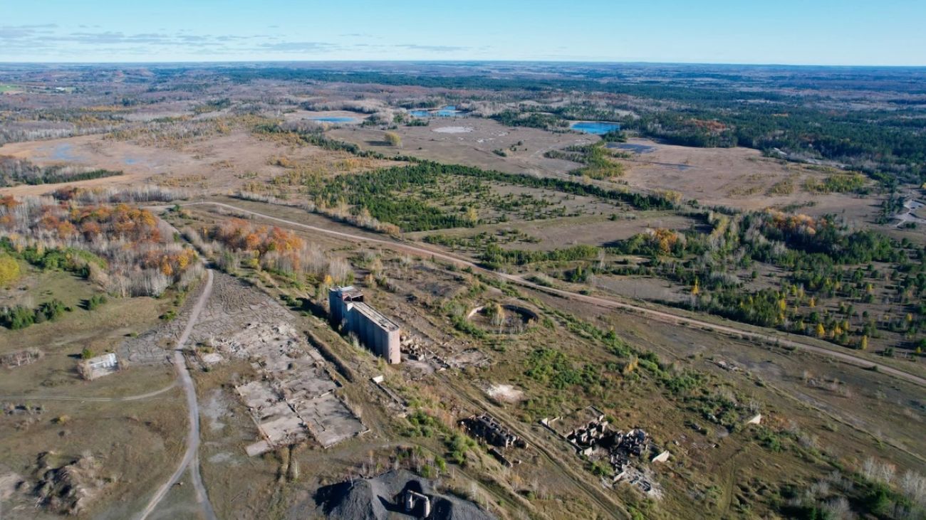 An aerial view of the former Groveland Mine site in Dickinson County, Michigan