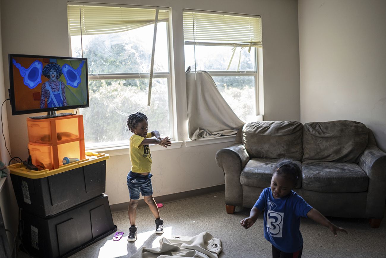 Kids dancing in the living room