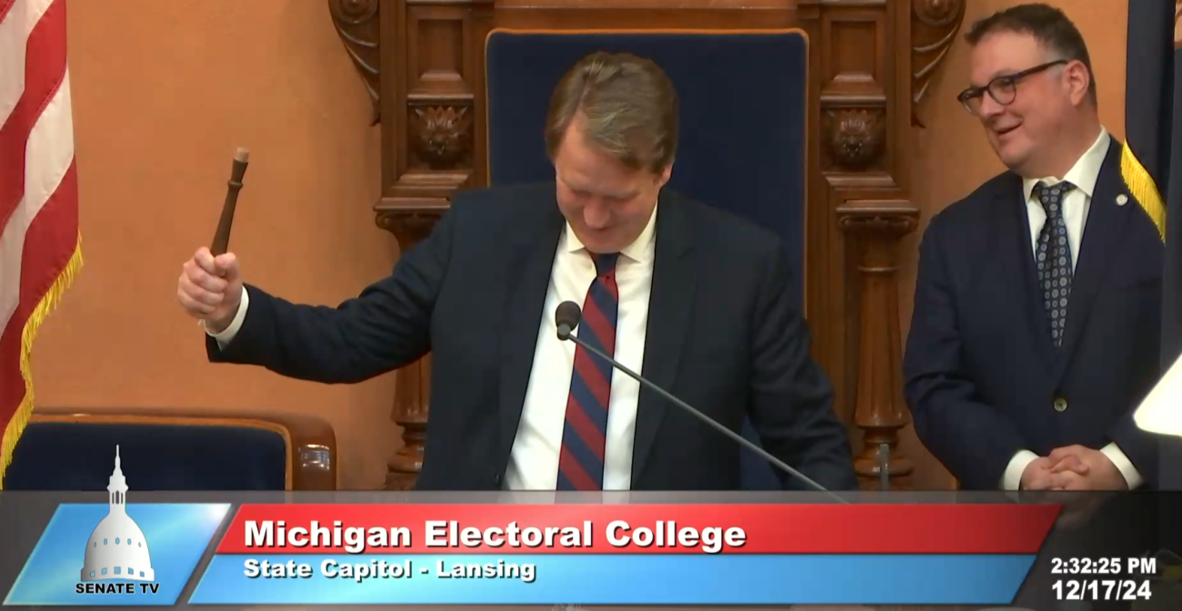 Michigan Senate Minority Leader Aric Nesbitt of Porter Township with a gavel