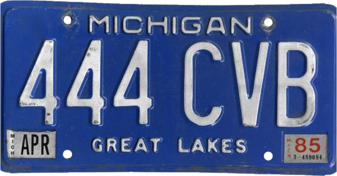 Blue and white license Michigan license plate