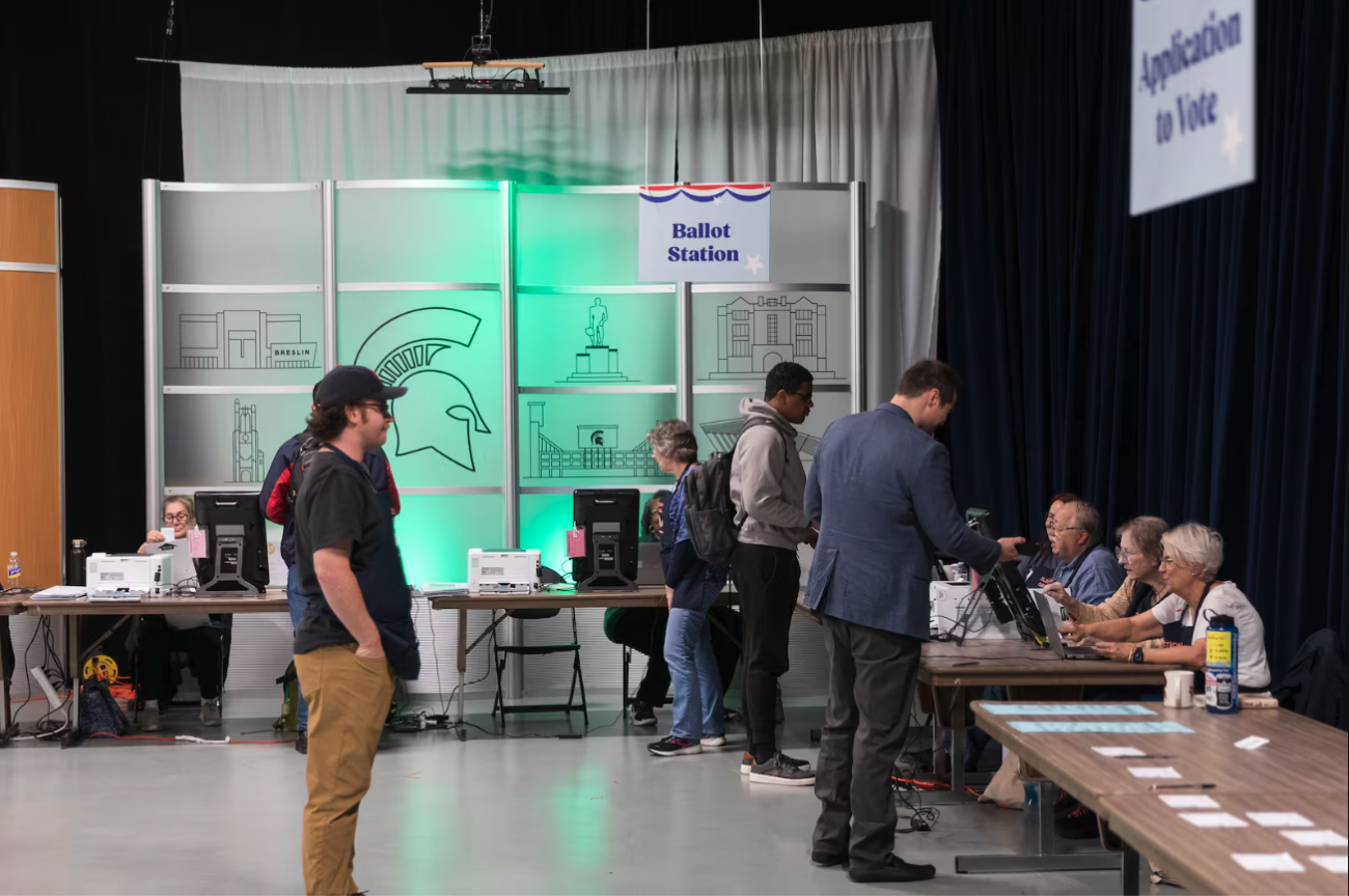 Student lines up to vote early at Michigan State University