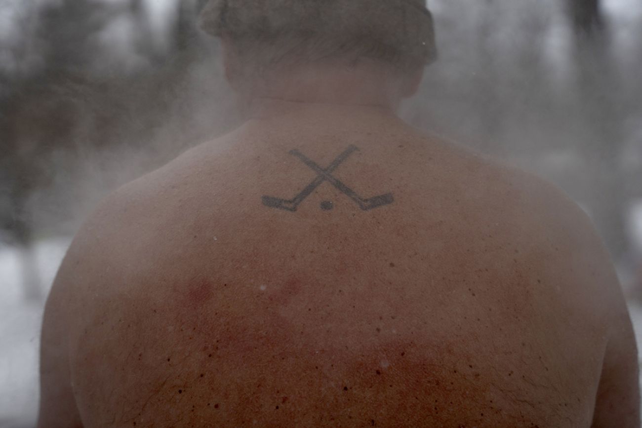 Steam in the photo. You can see Steve Holcomb's back. 