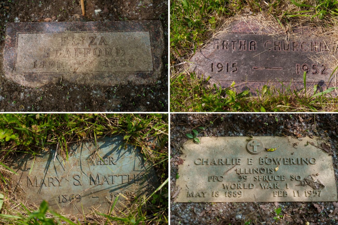 A collage of four gravestones. 