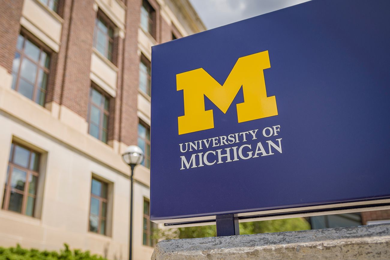 University of Michigan logo at college campus.