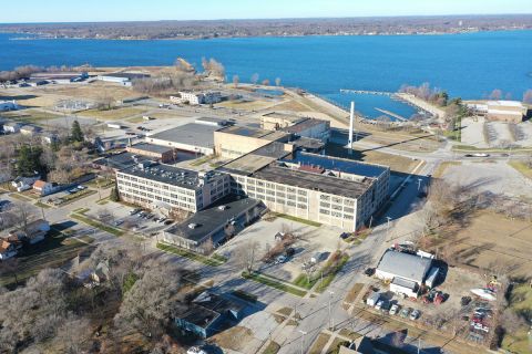 aerial image of the former Shaw-Walker Furniture Co.