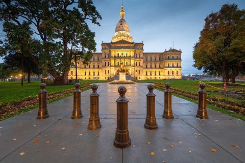 Michigan capitol is light up at night