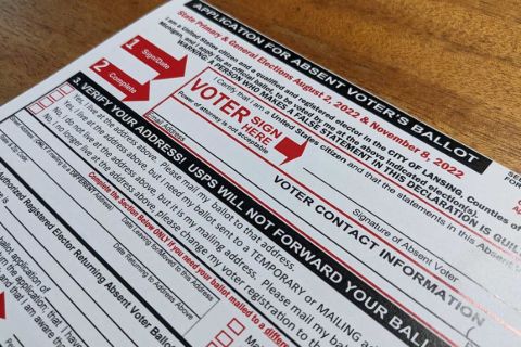 An application for an absentee ballot 