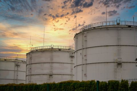 Big industrial oil tanks in a refinery base. industrial plant