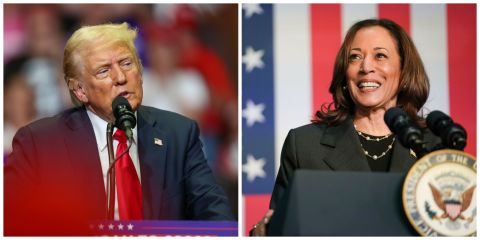 Donald Trump on the left and Kamala Harris on the right 