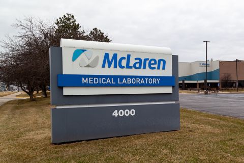 A sign for McLaren Medical Laboratory in Flint, Michigan.
