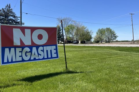 A sign that says "No Megasite." 