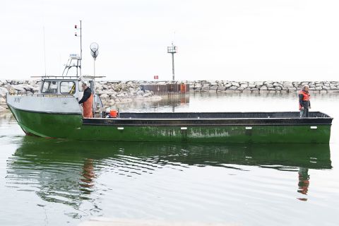 A green boat in Michigan. 