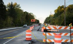 Road Construction on Sashabaw Rd in the evening in Clarkston, Michigan 