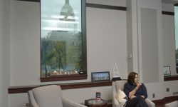 Gov. Gretchen Whitmer sitting for an interview 