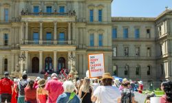 Abortion protestors in front of Michigan capitol