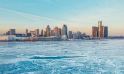  Detroit skyline with frozen river