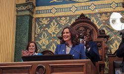 Gov. Gretchen Whitmer on podium