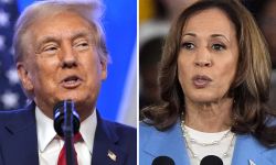 Donald Trump on the left and Kamala Harris on the right