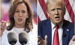 Kamala Harris on the left and Donald Trump on the right