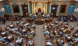 An aerial view of Michigan senate floor