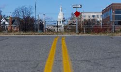 Road in front of the Michigan Capitol 