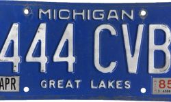 Blue and white license Michigan license plate