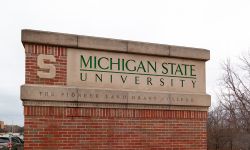 Michigan State University’s sign at its campus in East Lansing, Michigan