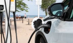 Chevy Bolt charging at beach during 2024 EV Road Trip