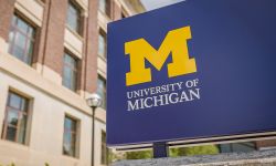 University of Michigan logo at college campus.