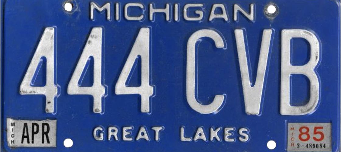 Blue and white license Michigan license plate